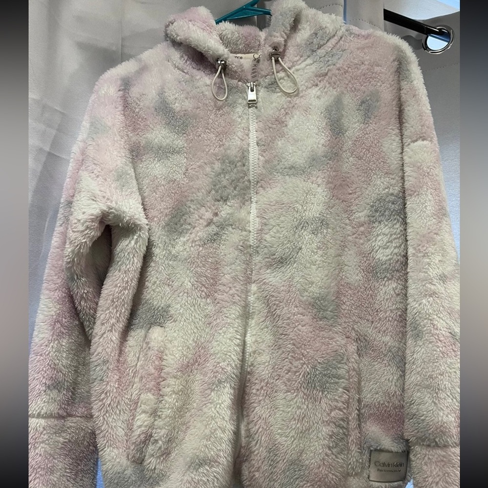 CALVIN KLEIN Athleisure White& Purple Fuzzy Zip Up